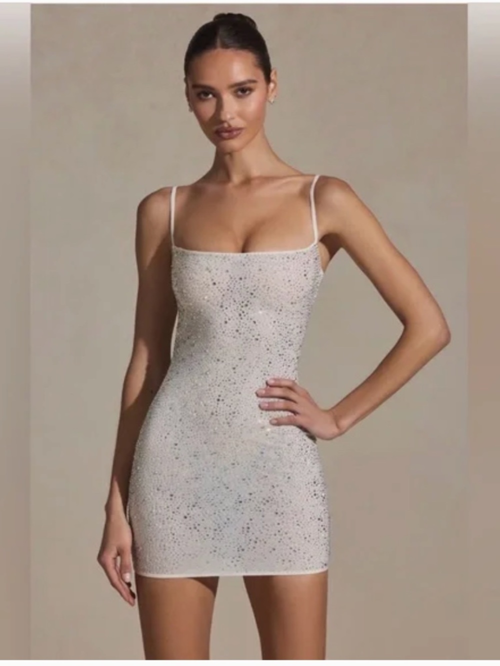 Oh Polly Aellin White Crystal Rhinestone Mesh Party Bodycon Tank Dress Nwt 10